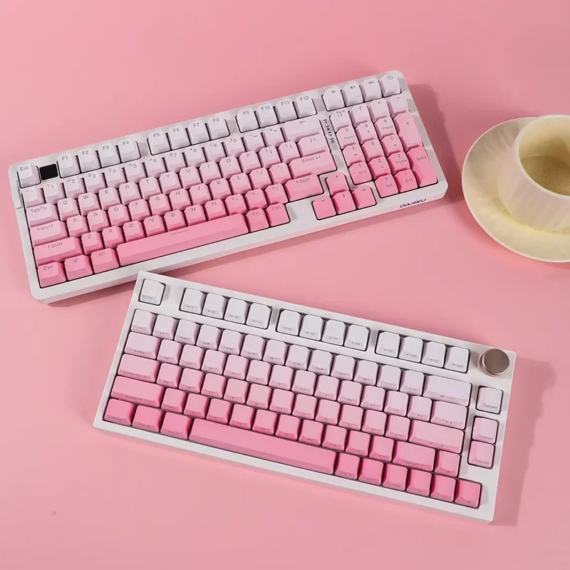 134 Keys Pink Gradient Keycaps PBT Double Shot OEM Side Print  Backlight Shine Through Mechanical Keyboard GK61 Anne Pro 2 Girl