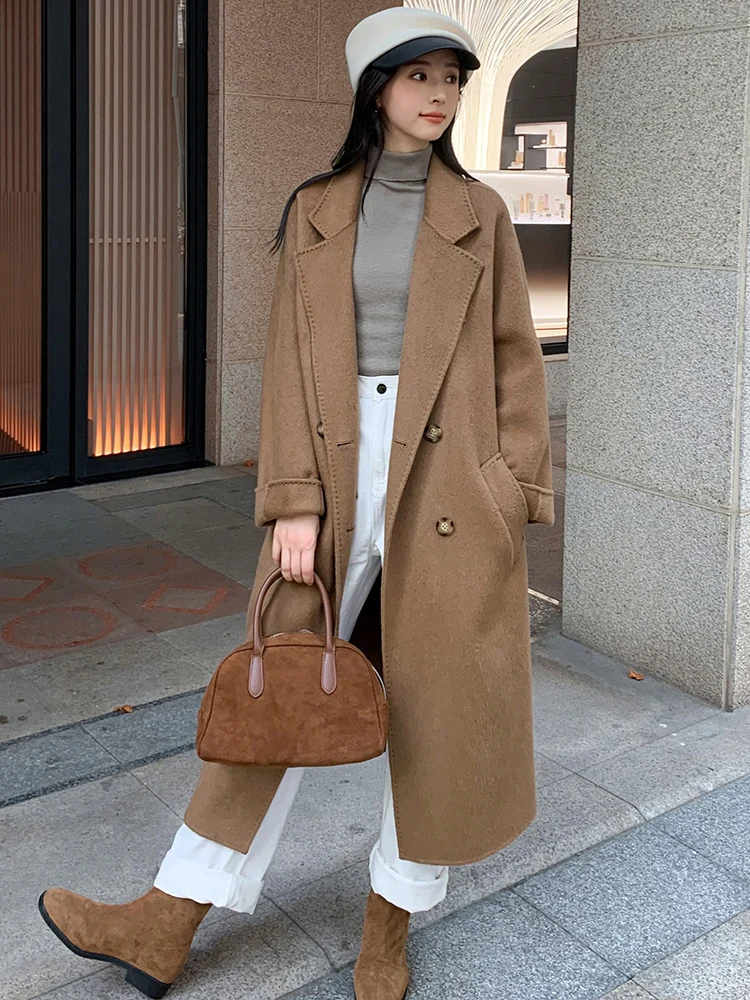 2024 Autumn and Winter Double Breasted Long Women's Coat 30% Camel Wool Woolen Coat Loose and Comfortable Coat and Trench Coat