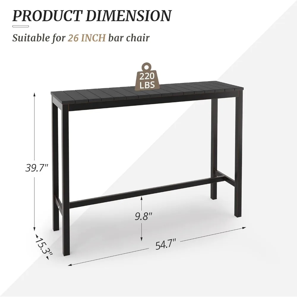 屋外バーテーブル、55インチブラックパティオバーハイトカウンターテーブル、防水HDPSスラットトップ、耐候性、ホットタブ、バルコニー