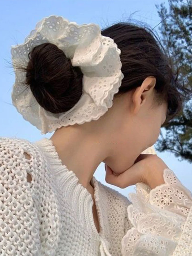 Bandeau en dentelle de couleur unie pour femmes et filles, chouchous élégants en dentelle française, corde à cheveux douce, accessoire pour cheveux, couvre-chef