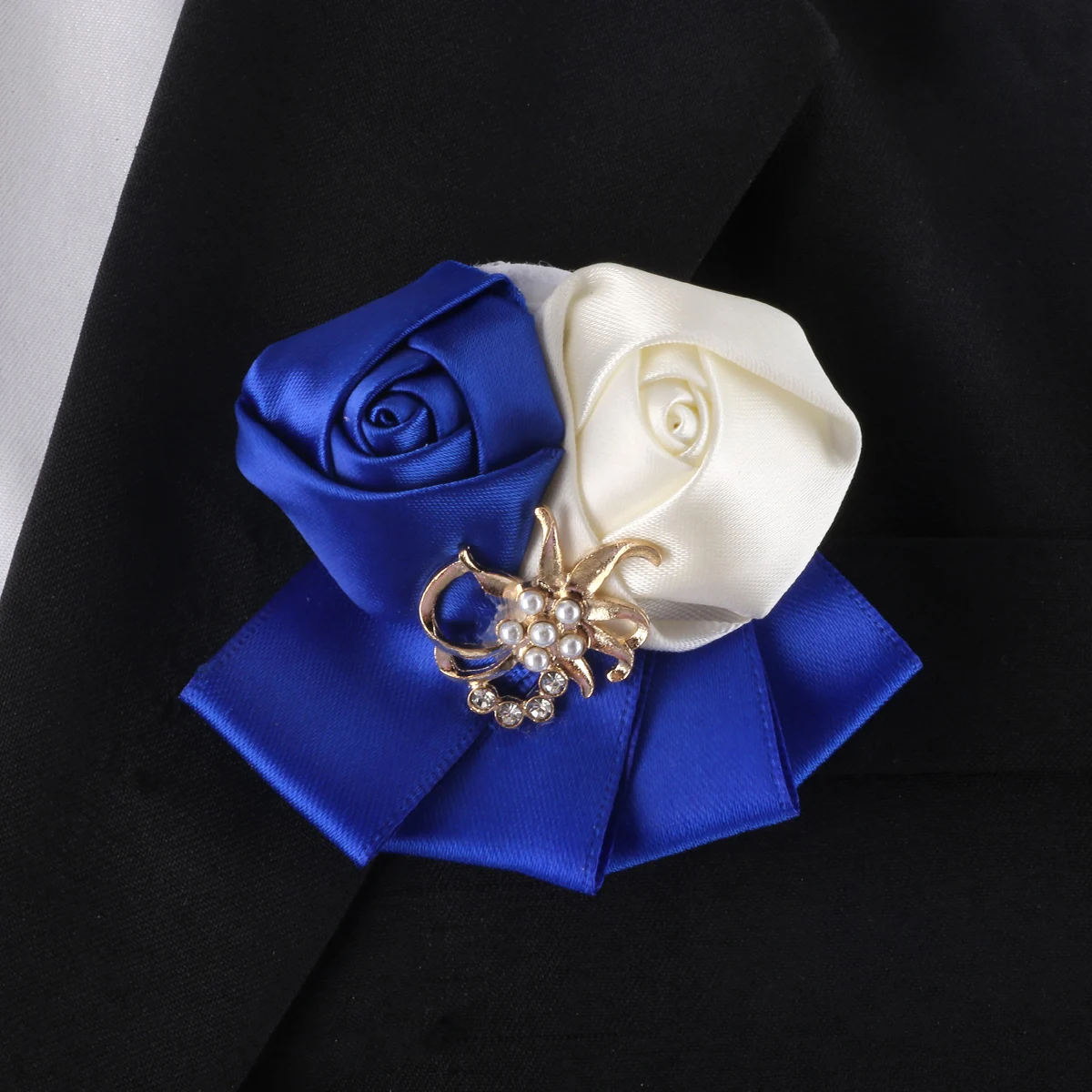 Men's Ribbon Rose Wedding Corsage for the groom DIY Gold leaf Pearl Brooch multi-colored bridal decoration flowers XH912A