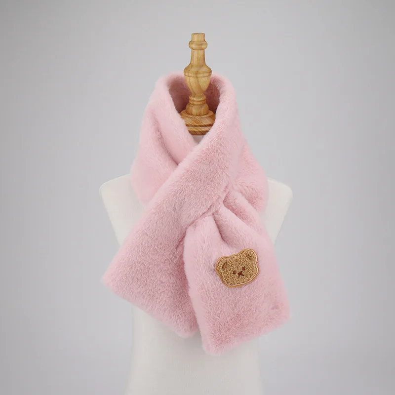 Imitation Otter Rabbit Hair Scarf Women's Autumn/Winter Korean Edition Cute Little Bear Plush Student Versatile Warm Cross Neck