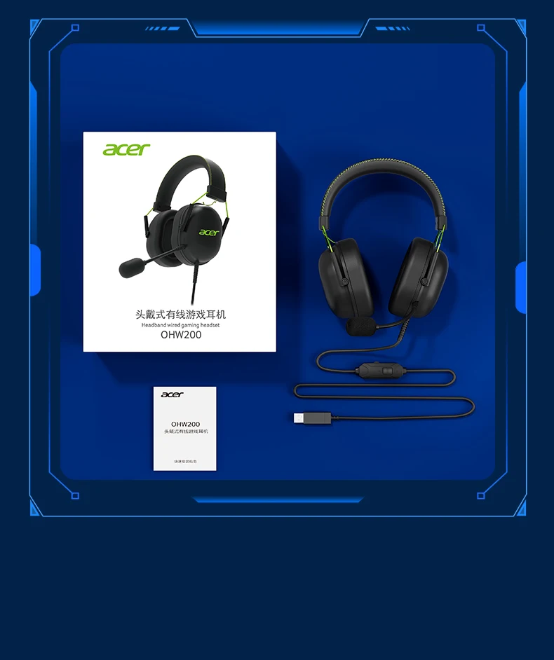 2025 Acer-Kopfhörer OHW200 7.1 Surround Sound Kabelgebundenes USB-Gaming-Headset mit Mikrofon-Geräuschunterdrückung – Gamer für PC, Laptop – Detail 16