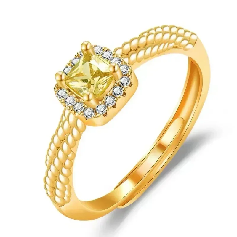 Anillo cuadrado de oro auténtico de 24 quilates con citrino de azúcar 9999, anillo abierto Simple a la moda para mujer, joyería, anillos para parejas, regalo de boda y vacaciones