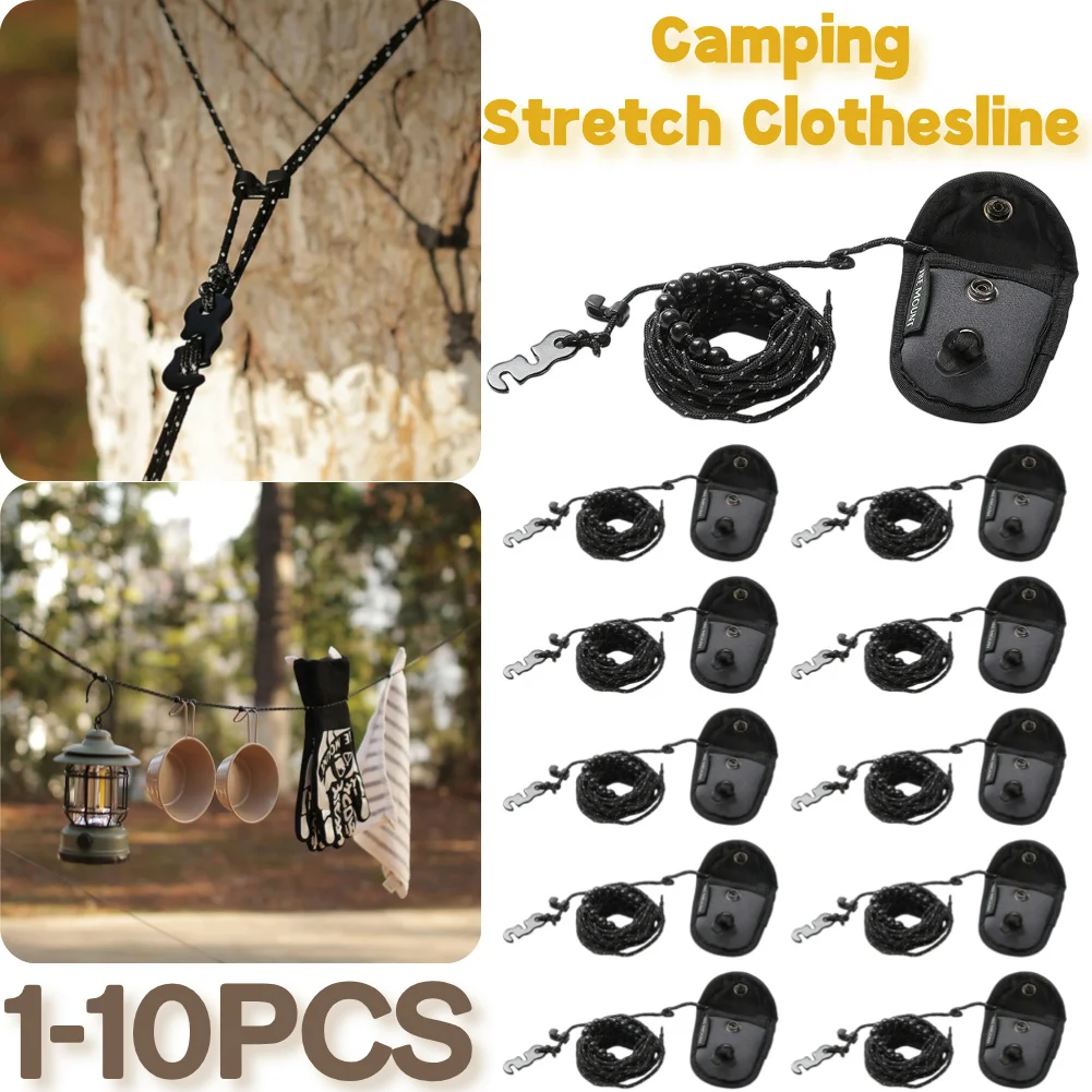 Tendedero elástico para acampada, cuerda de secado para lavandería, portátil, para viaje, crucero, 1-10 piezas, 3M, 12Clips