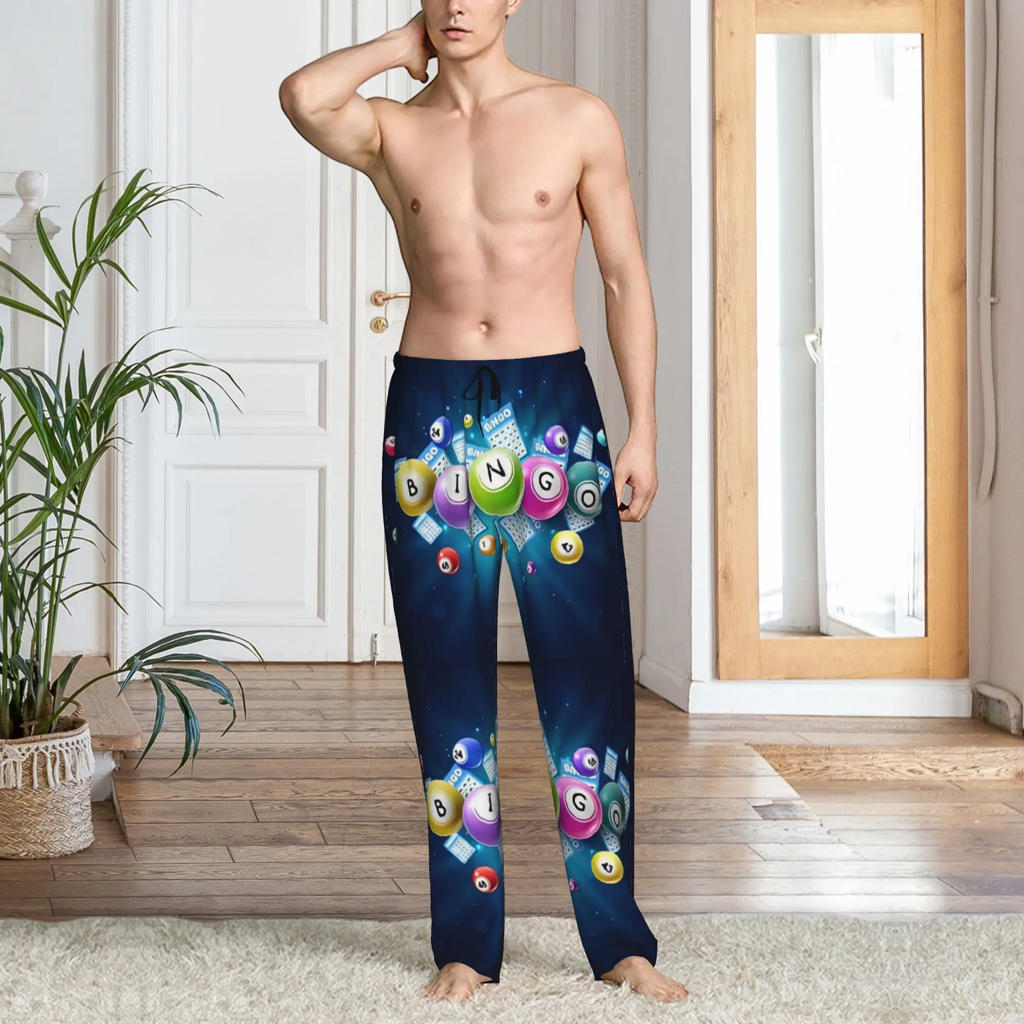 Custom Bingo Pajama Pants for Men Group Game Sleepwear Lounge Sleep Bottoms Stretch with Pockets - view 6