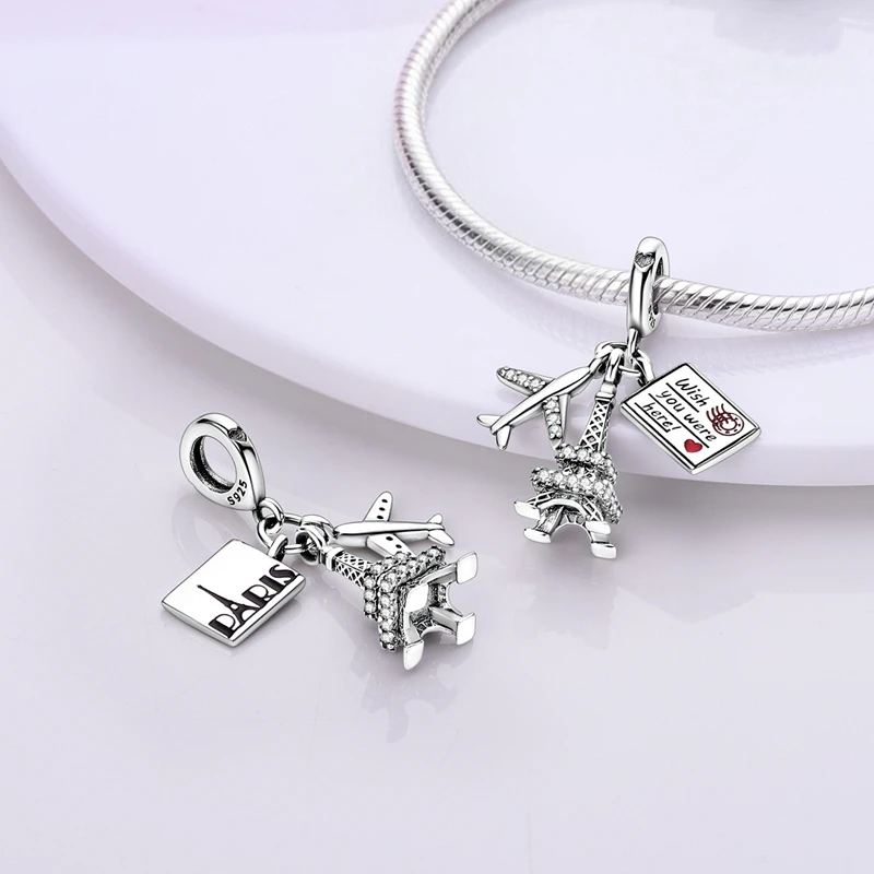 Architektur-Serie 925 Sterling Silber Charms Perlen Flugzeug Reisepass Anhänger Passend für Original Armband Frauen Mädchen DIY Party Geschenke – Detail 35