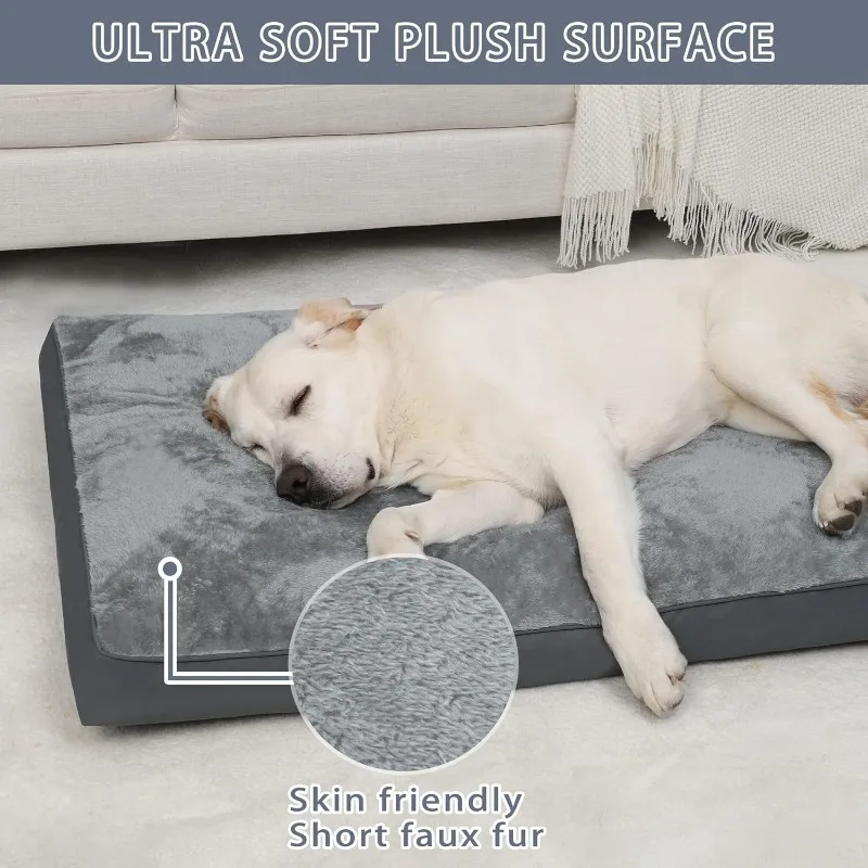 Dog Crate Bed Waterproof Deluxe Plush Dog Beds with Removable Washable Cover Anti-Slip Bottom Pet Sleeping Mattress