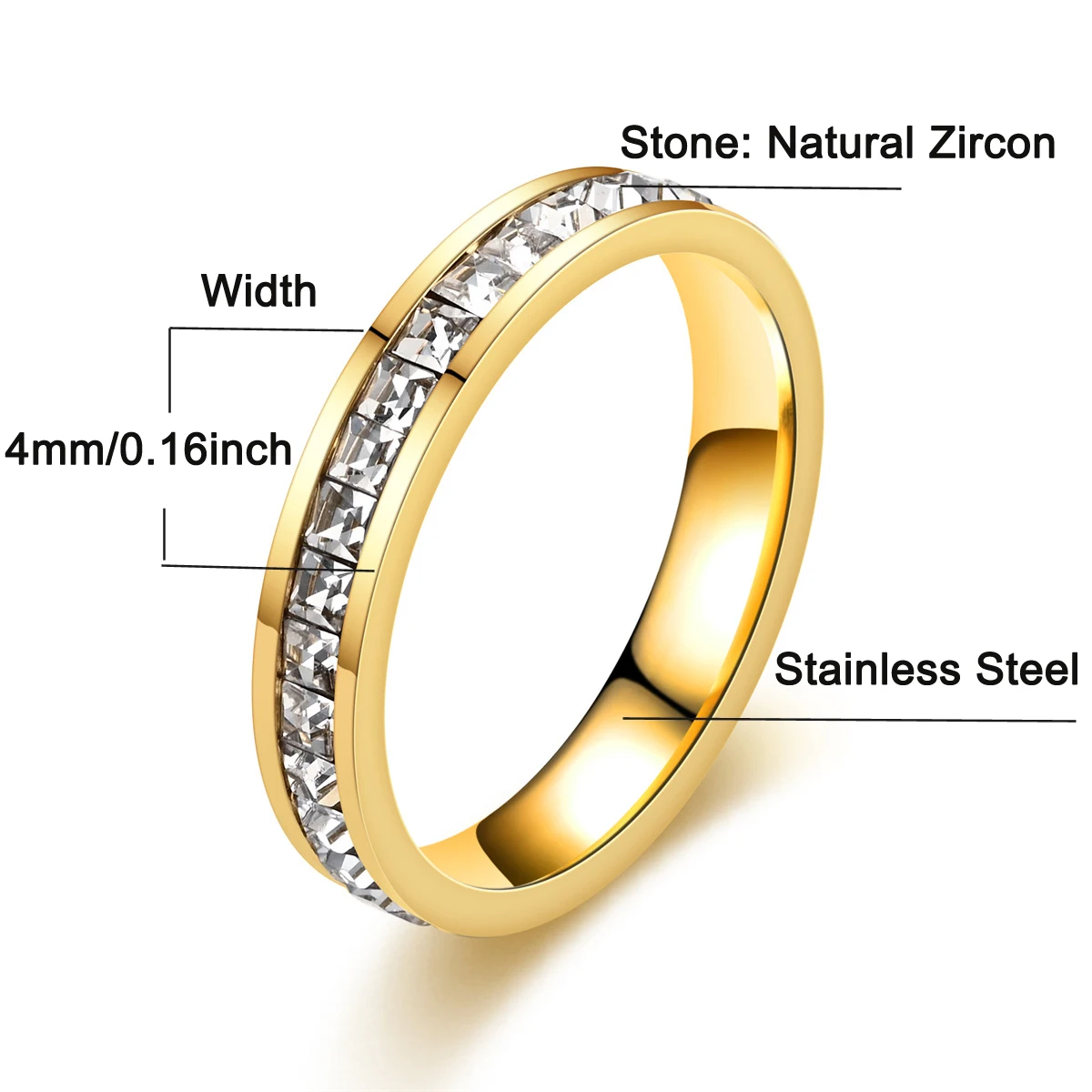 LMNZB Never Fade Luxury Gold Color Whole Circle Sparkling Square Zircon Stainless Steel Rings Women Fashion Accessories Jewelry