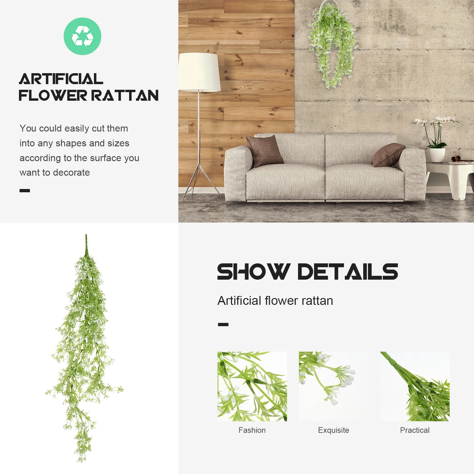 

2pcs Artificial Plants Simulation Flower Vines Wall Garden Home Decorative Fake Hanging Greenery Indoor Outdoor Vines Party