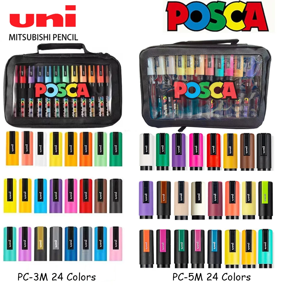 New 24Colors Japan UNI Posca Marker Pen PC-5M /PC/3M Art Supplies Stationery Painting Graffiti mManga Phone Case Tire Paper
