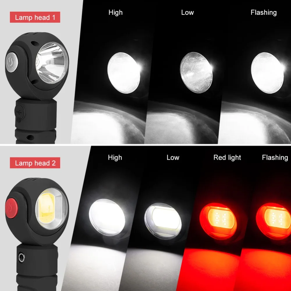 Mini Multifunctional Round Head Focusable Dimmable Red/white Light Auto Car Work Lamp Waterproof 7 Modes COB XPE Led Flashlight