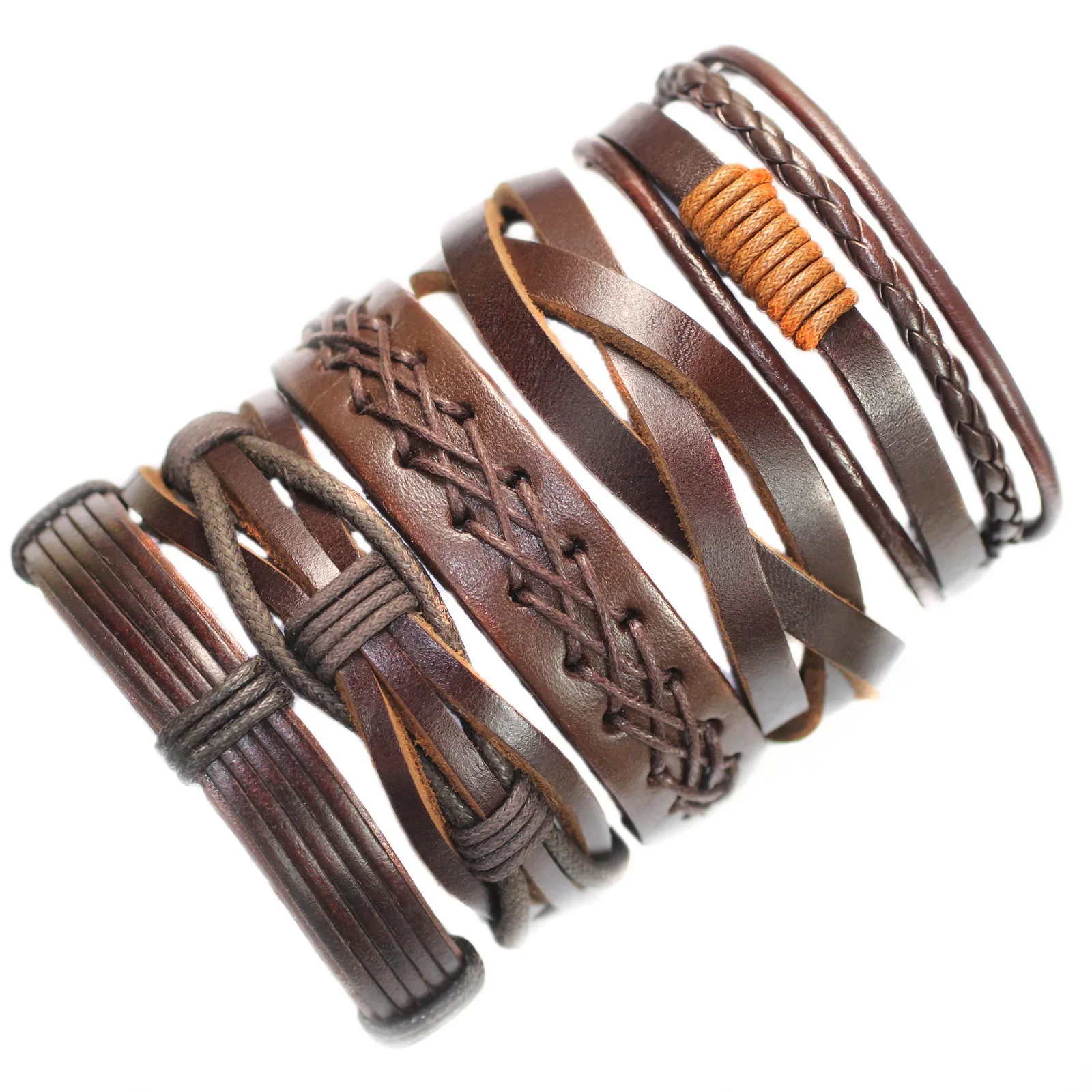 6 Stks/set Mannen Vrouwen Armbanden Multilayer Etnische Tribal Polsbandjes Leather Braid Armbanden Armbanden Handgemaakte Rope Wrap Armbanden