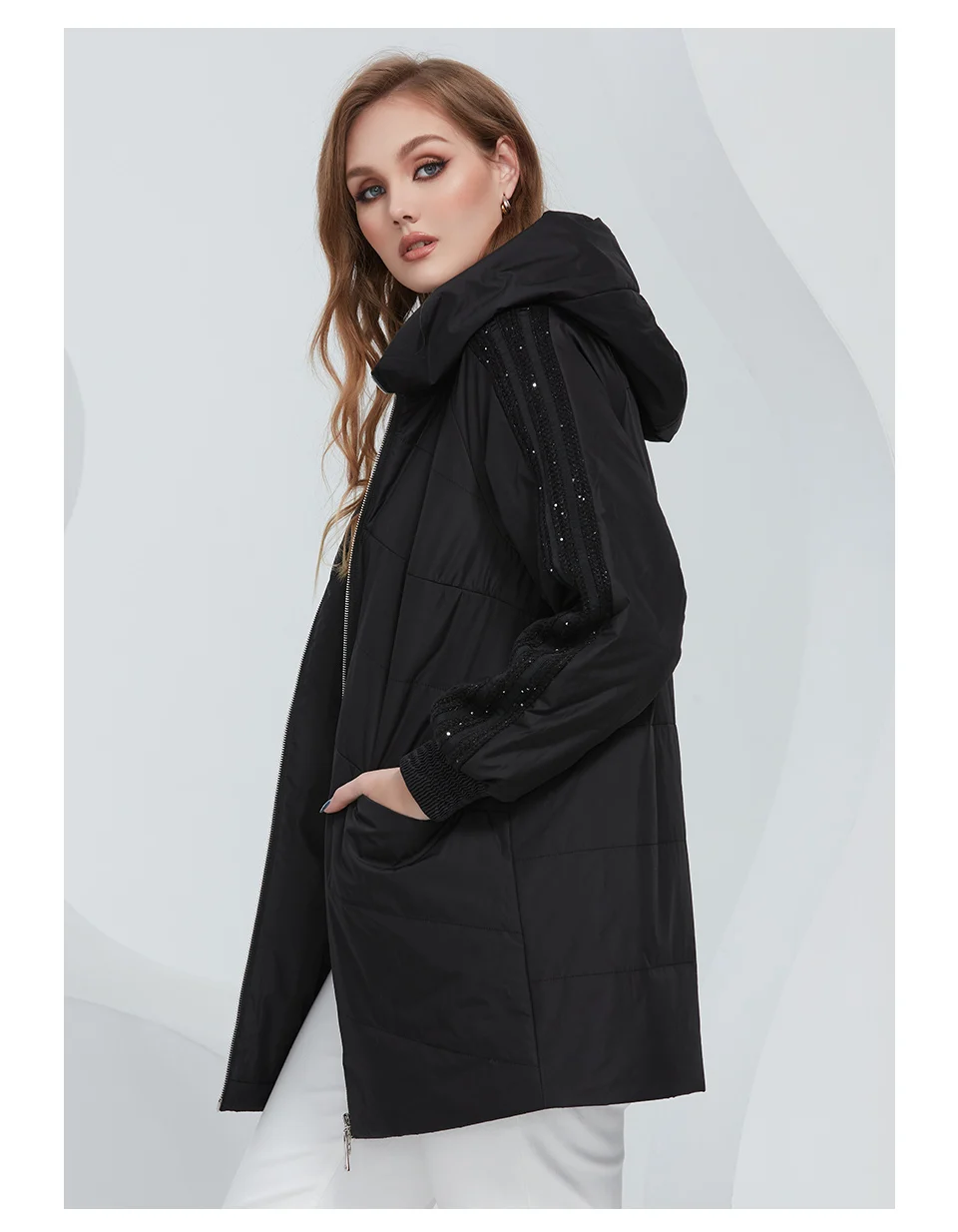 Astrid 2022 Spring Women's Parkas Oversize Padded Coats Hooded Fashion Wool Textile Stitching Jacket Outerwear Quilted AM-10122