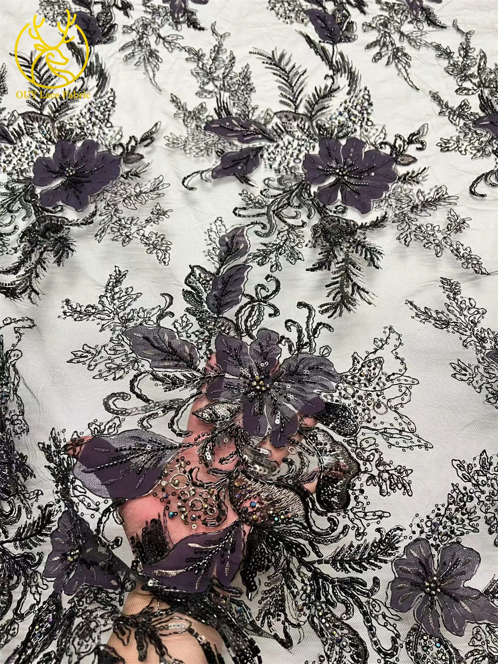 Neuester luxuriöser afrikanischer bestickter Spitzenstoff mit Perlen und Pailletten, 5 Yards französischer Tüll-Spitzenstoff für Party- und Hochzeitskleider zum Nähen. – Detail 18