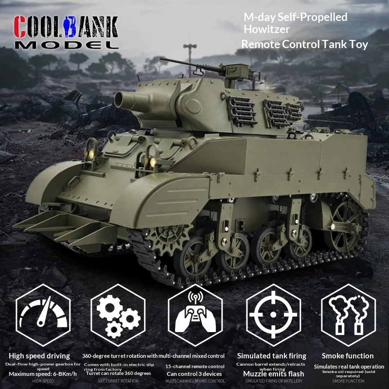 Coolbank M8 Scott Carro armato RC in scala 1:16 Veicolo telecomandato con funzione completa con modello militare effetto fumo