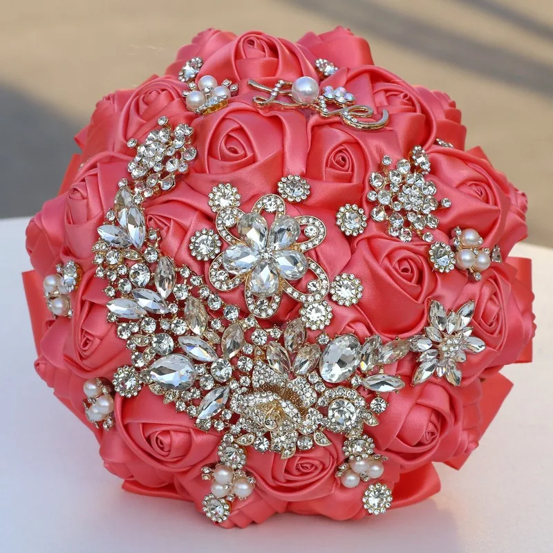 

Новый свадебный букет 2025 года: букет невесты с стразами, ручной работы, из лент и роз, для свадебного декора 319F