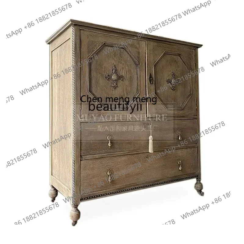 

X 0R French retro solid wood chest cabinet American antique drawer porch locker bedroom storage cabinet R