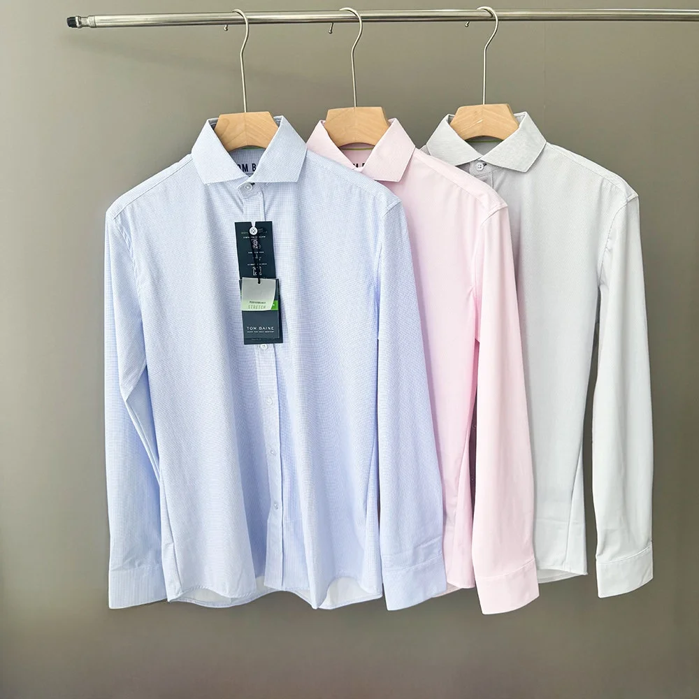 California Quality Long Sleeve Shirt Lightweight Anti-Wrinkle Elastic Windsor Collar Performance Fabric Spring Summer Mens Shirt