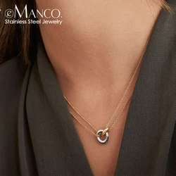 EManco Stainless Steel Two Color Circle Glossy Pendant Women Necklace Party Favor Jewelry Wholesale