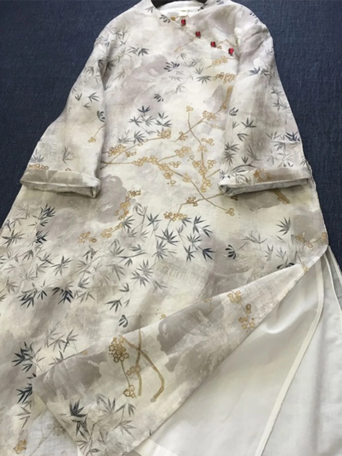 Ele algodão linho Dr com estampa ort Sve saia evasê V-Ne de camada dupla para mulheres verão Faion