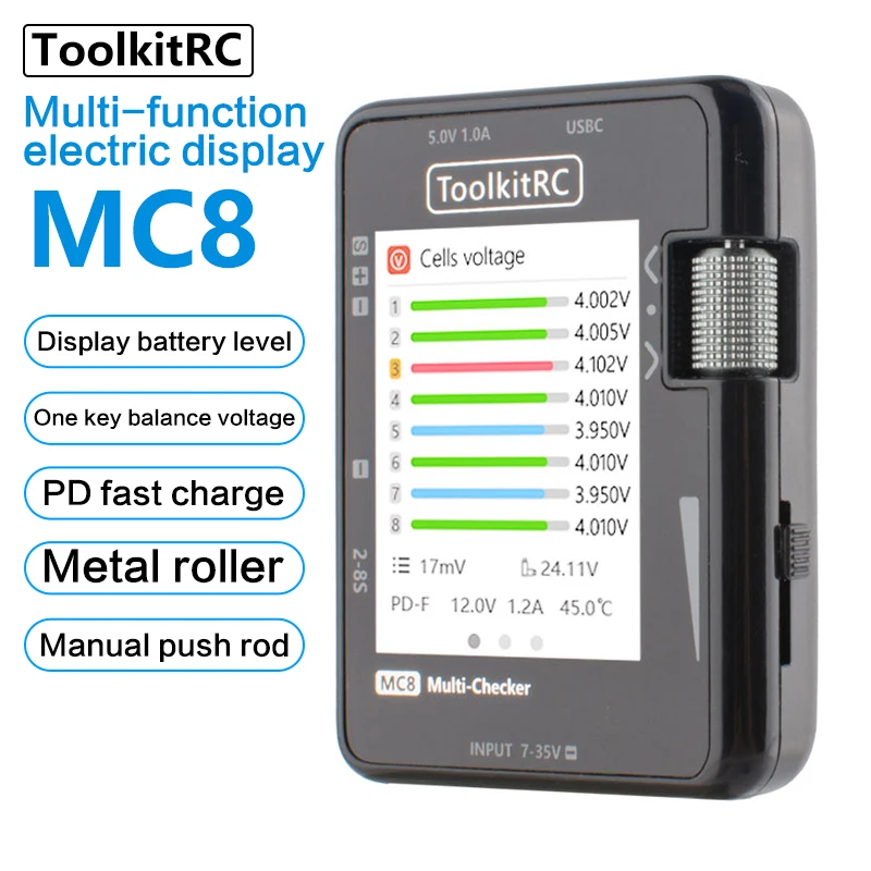 ToolkitRC MC8 SC1000 Mini Size Cell checker 32 Bit Battery Multi-Checker PWM Output PPM SBUS Readout With USB-C Fast Charging