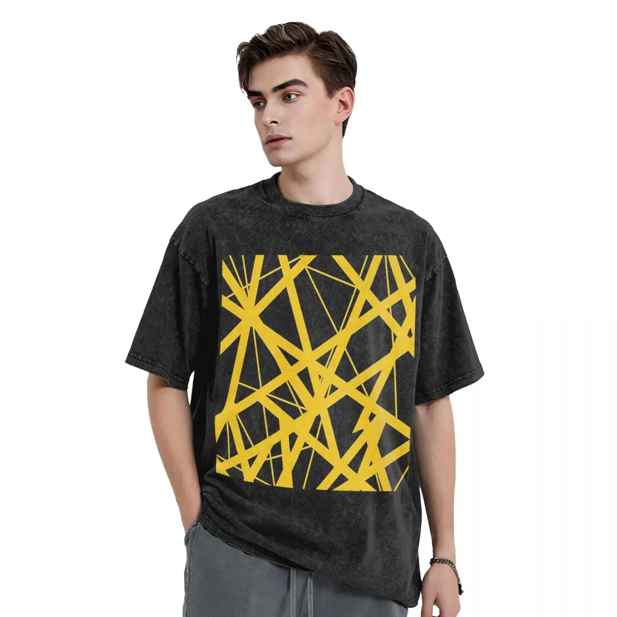 

EVH Authentic Stripes Design Washed T Shirts Cotton Short Sleeve Hip Hop T-Shirt Streetwear Tops Tees for Men Women