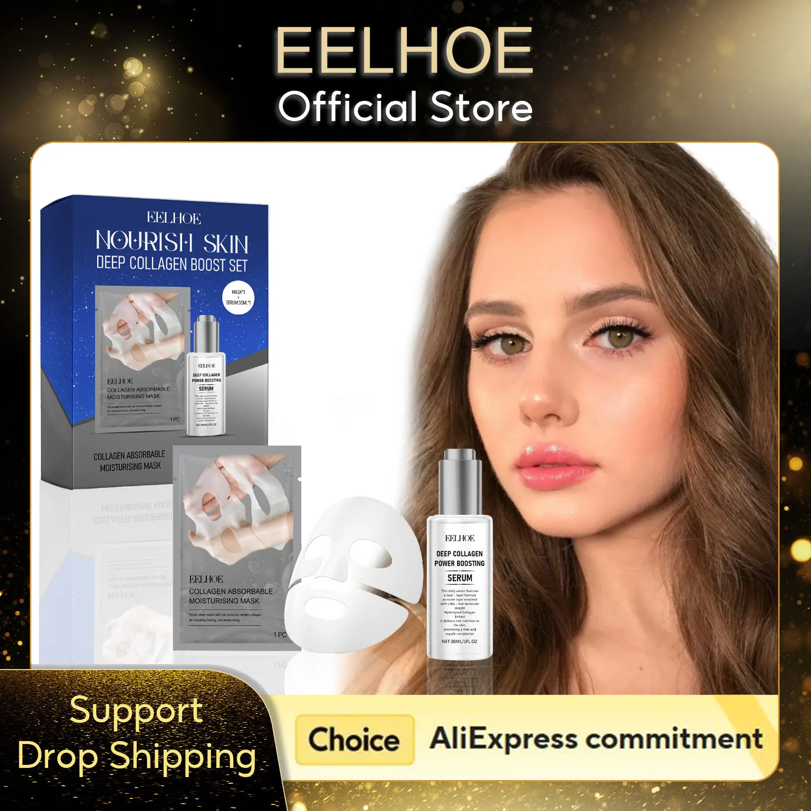 EELHOE Collagen Boost Mask Increase Skin Elasticity Anti Aging Collagen Booster Serum Hydrating Facial Mask Repair Skin Care Set