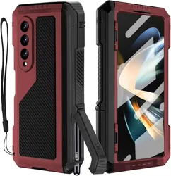 Heavy Duty Anti-fall Metal Silicone Bumper Shockproof Phone Case For Samsung Z Fold 6 5 4 Protection Cover PET Screen Protector