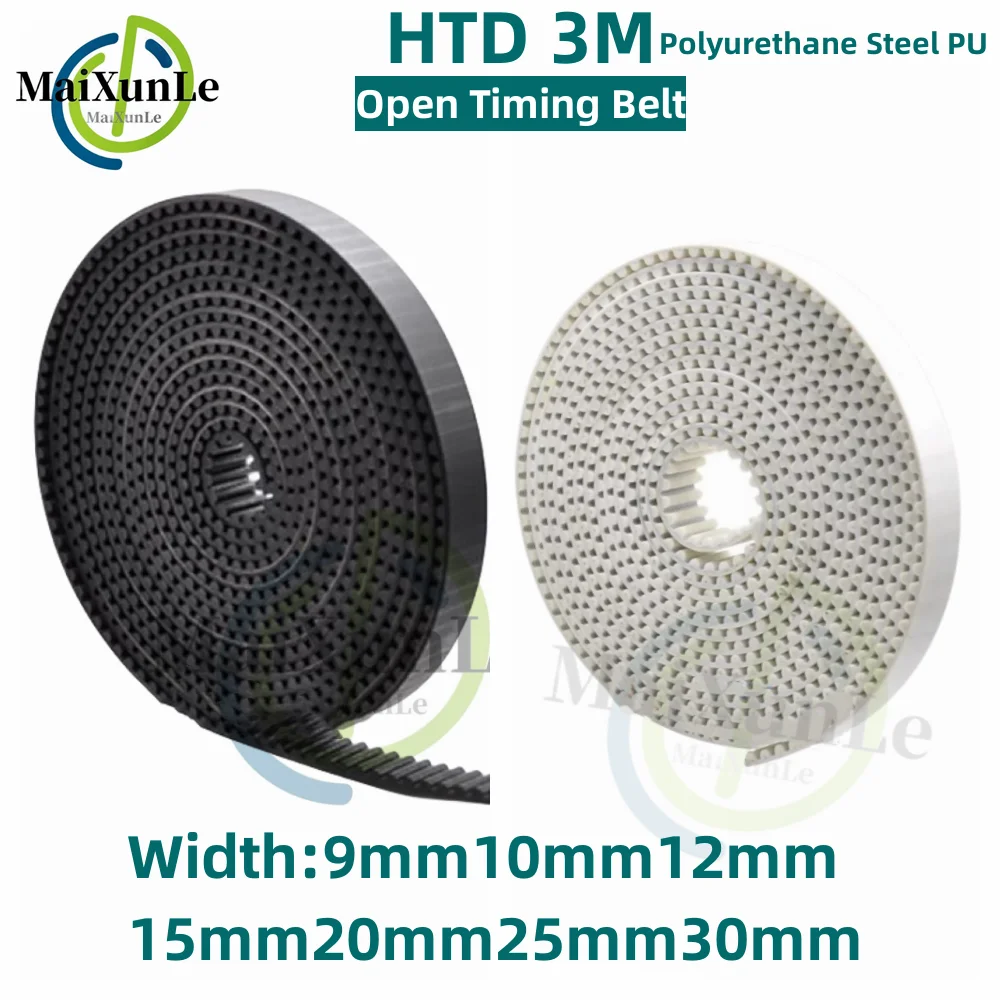 HTD 3M White And Black Open Timing Belt Width 9/10/12/15/20/25/30mm Polyurethane Steel PU HTD 3M Synchronous Belt