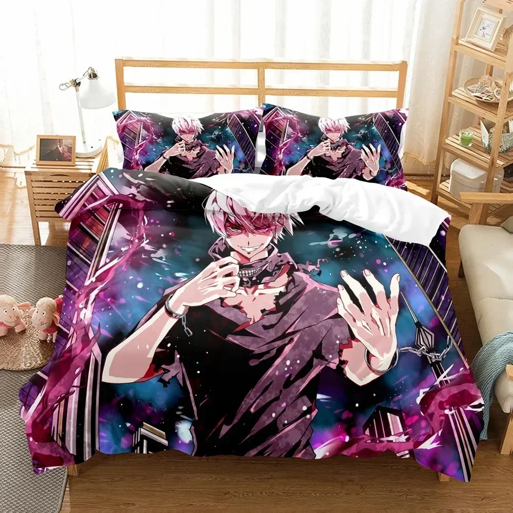 Conjunto de Cama com Estampa 3D Anime Tokyo Ghoul, Capa de Edredom, Fronha, Conjunto de Roupa de Cama, Lençol, Capa de Colcha, Tamanhos Full, Queen e King