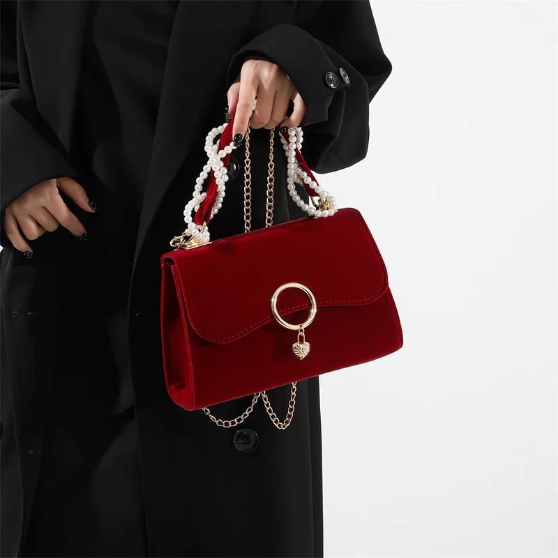 Small Square Bag Red Wedding Bag Designer New Women Fashionable and Luxurious Office Wedding Shoulder Bride Crossbody Handbag