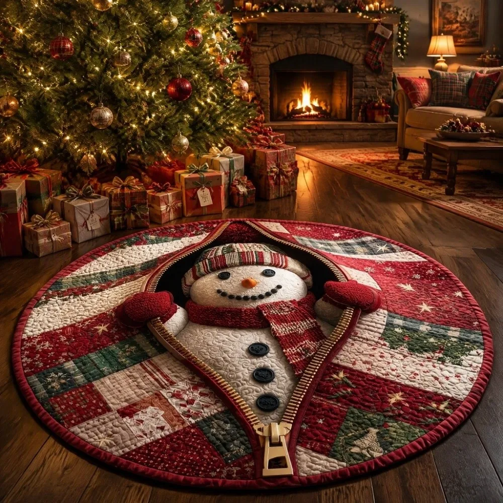 2D Flat Printed Christmas Rug Santa Claus Non-Slip Christmas Doormat Velvet Floor Mat Round Vortex Carpet Indoor