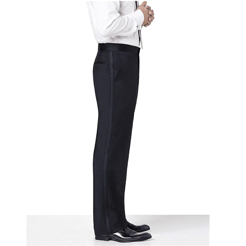 Black Men\'s Suit Pants with Satin Stripe Straight Long Classic Business Male Business Formal Trousers for Wedding Party