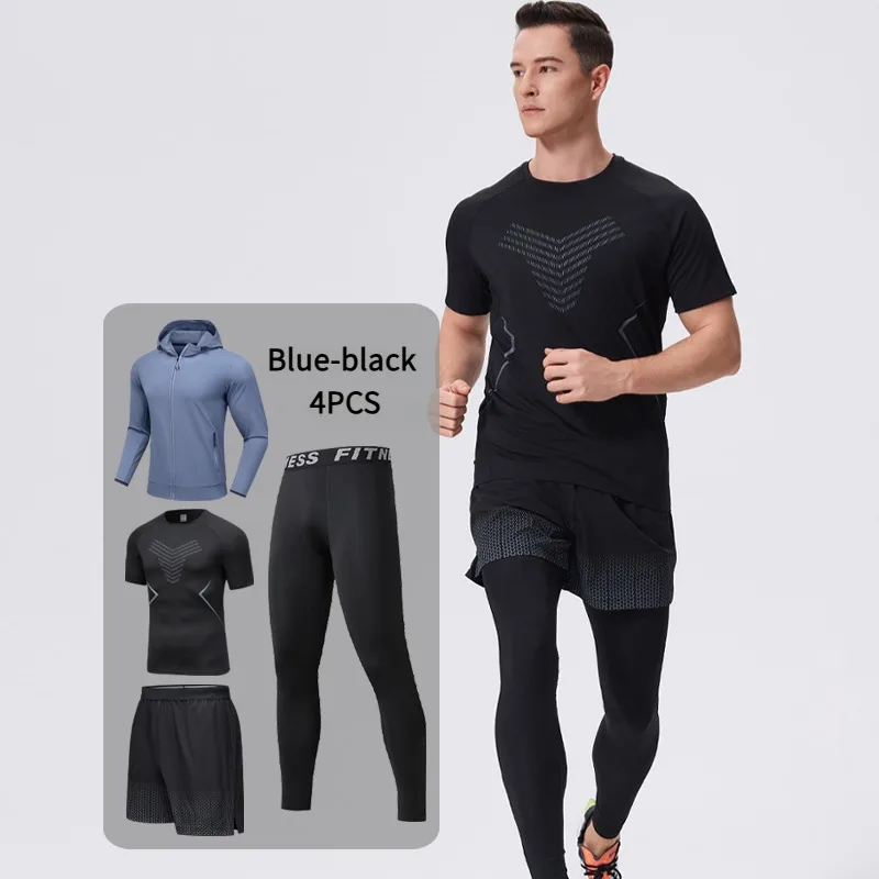 

Мужской комплект одежды для фитнеса из 4 предметов с коротким рукавом, впитывающий пот, модный для езды на велосипеде и бега