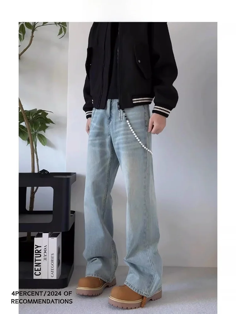American Sle Ice Blue Bell Bot Jeans Herren CleanFit Knife High And Slim Straight Casual Lange Hosen Trendige Jugendkleidung