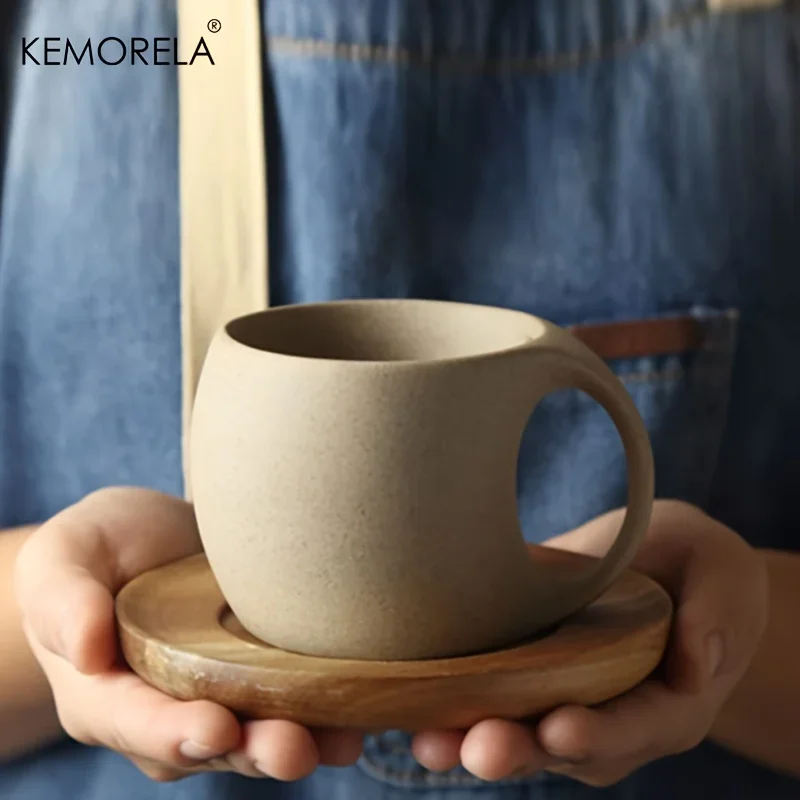KEMORELA 220ml Ceramic Coffee Cup And Saucer Set Simple Water Cup for Breakfast Milk Oat Drink Exquisite Afternoon Tea Mug