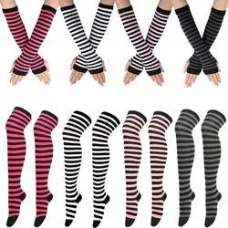 Women Girls Striped Arm Sleeve Warm Knee Socks Sweet Cute Plus Size Overknee Socks Arm Sleeve Gloves Cosplay Halloween Socks Hot