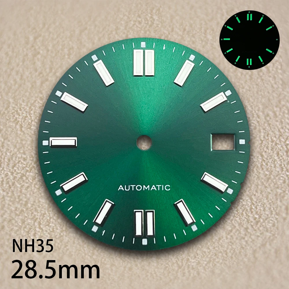 28.5mm S Logo Sunburst Dial Fit NH35/NH36/4R/7S Japanese Movement Green Luminous High-Quality Watch Modified Accessories