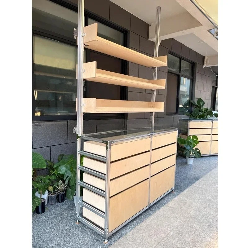 Aluminum profile ocean panel display cabinet floor storage shelf living room partition coffee shop products