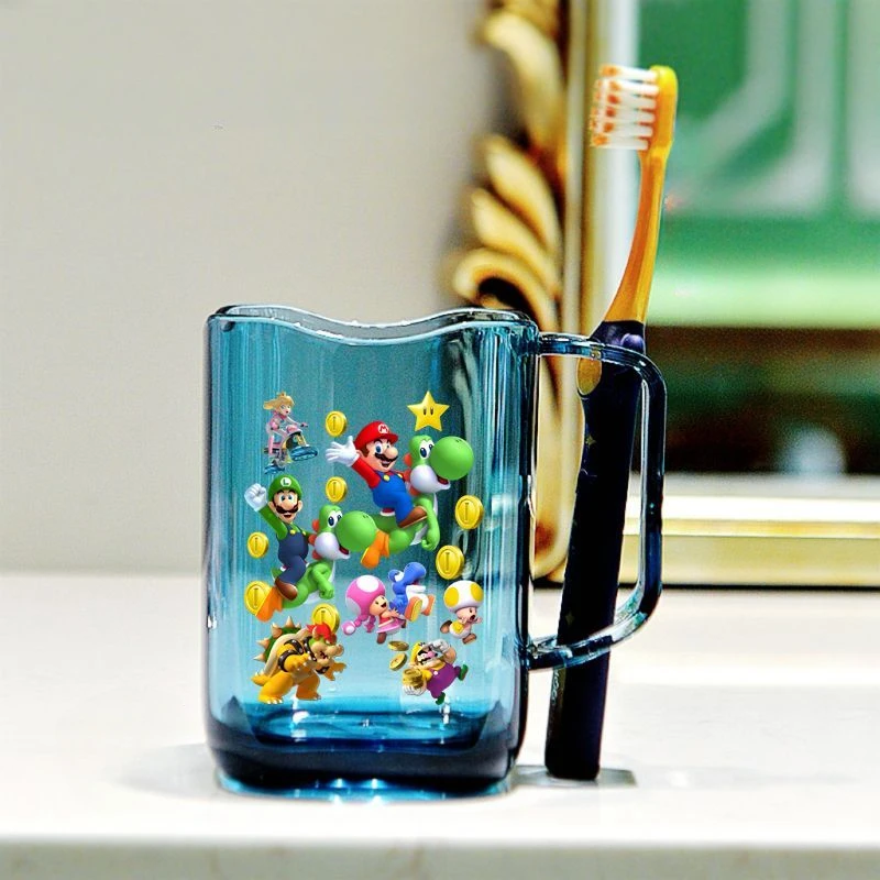 سوبر ماريو بروس كأس فرشاة الأسنان أنيمي الأطفال غسل فرشاة كوب غسول الفم كوب لوازم الحمام السفر المحمولة بهلوان أكواب الهدايا #4