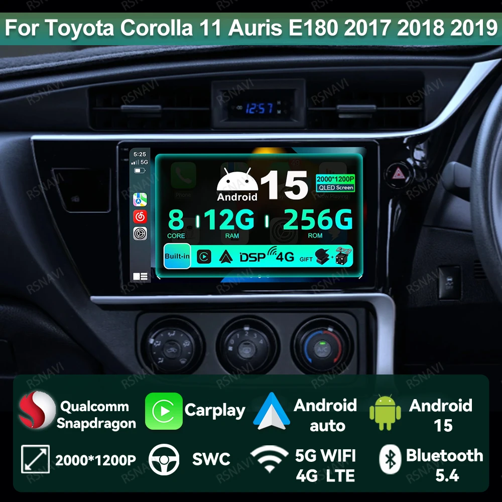 

Car Radio Android 15 For Toyota Corolla 11 Auris E180 2017 2018 2019 5G WIFI Multimedia Qualcomm Navigation Autoradio Stereo DVD