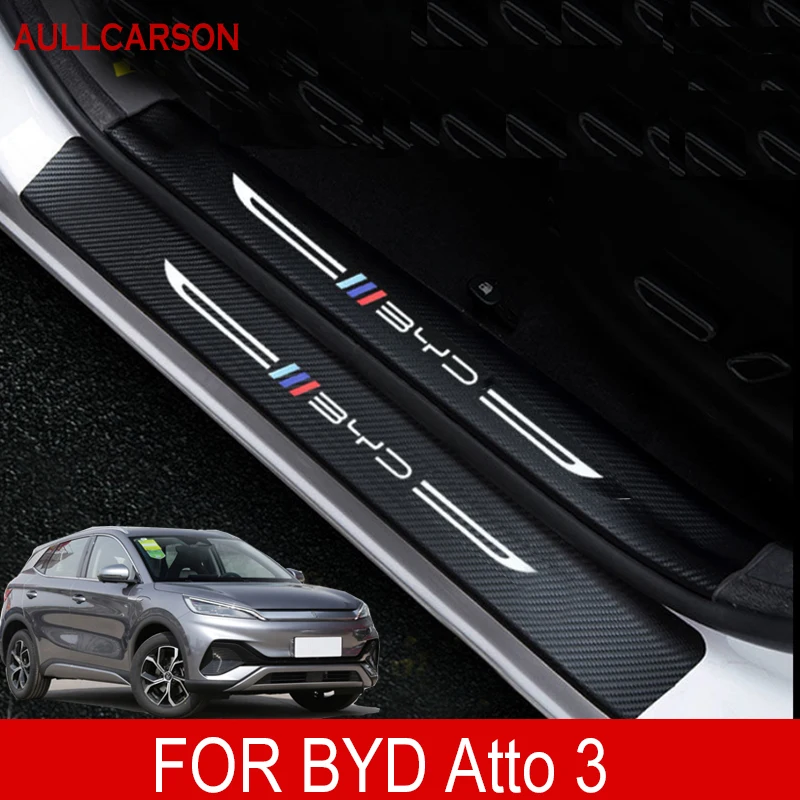 

For BYD Atto 3 EV 2022 2023 Car Door Sill Leather Stickers Protection Plate Carbon Fiber Threshold Strip Taildoor Accessories