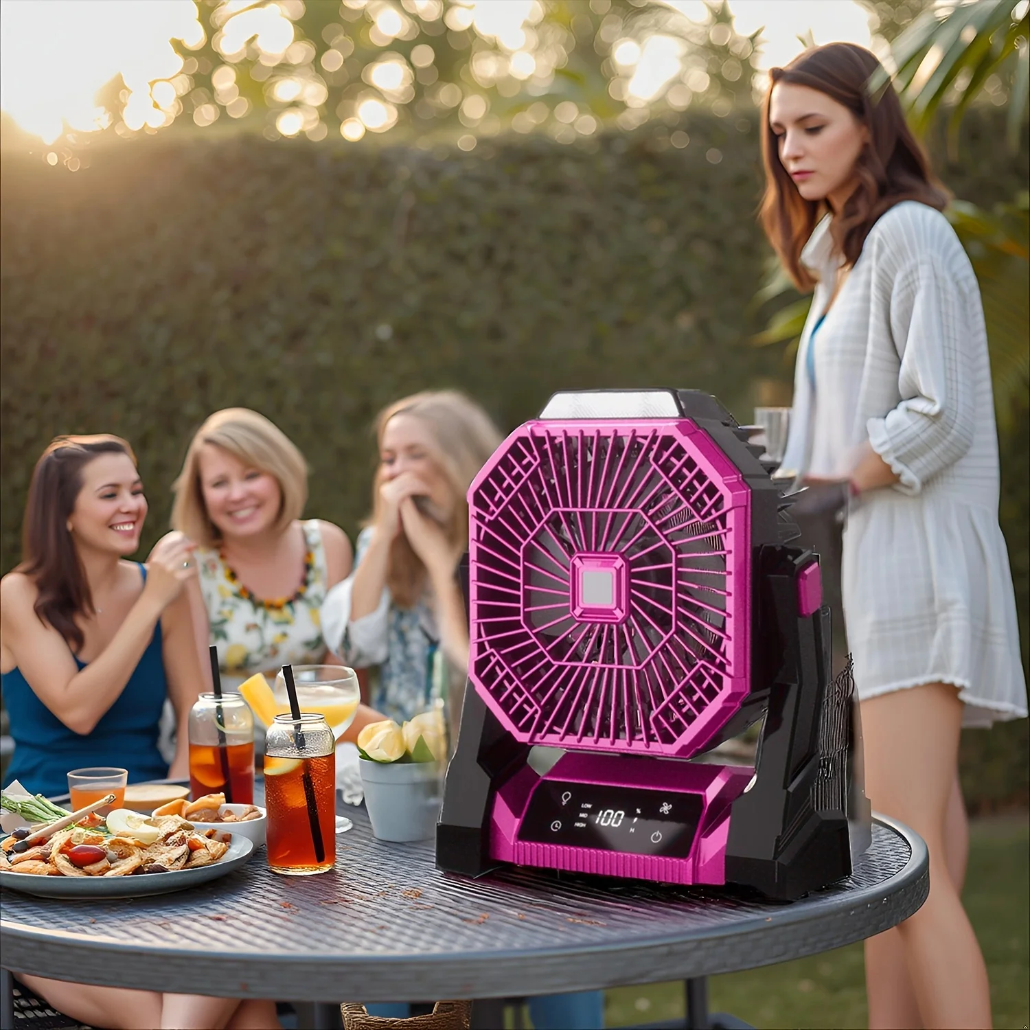

Compact USB Fan with a 20000Mah Rechargeable Battery, LED Light, Digital Display, And Emergency Charging Feature, Comes with a Tent Hook, Ideal for Office, Gym, Kitchen, Home, Sleeping, And Camping (Pink And Black)