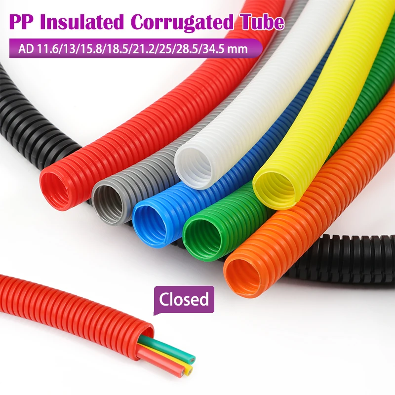 

AD11.6-34.5mm 2M Closed PP Corrugated Conduit - Heat/Wear Resistant Wire Sleeve for Automotive Electrical Systems & Car Harness