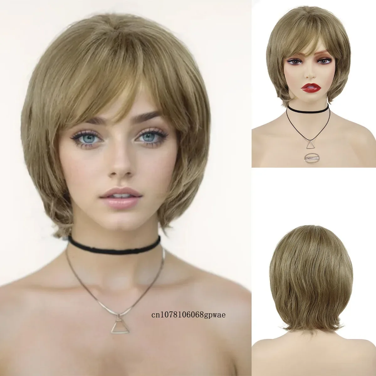 

Synthetic Short Brown Bob Wigs for White Women Soft Straight Wig with Bangs Natural Looking Daily Party Costume Heat Resistant