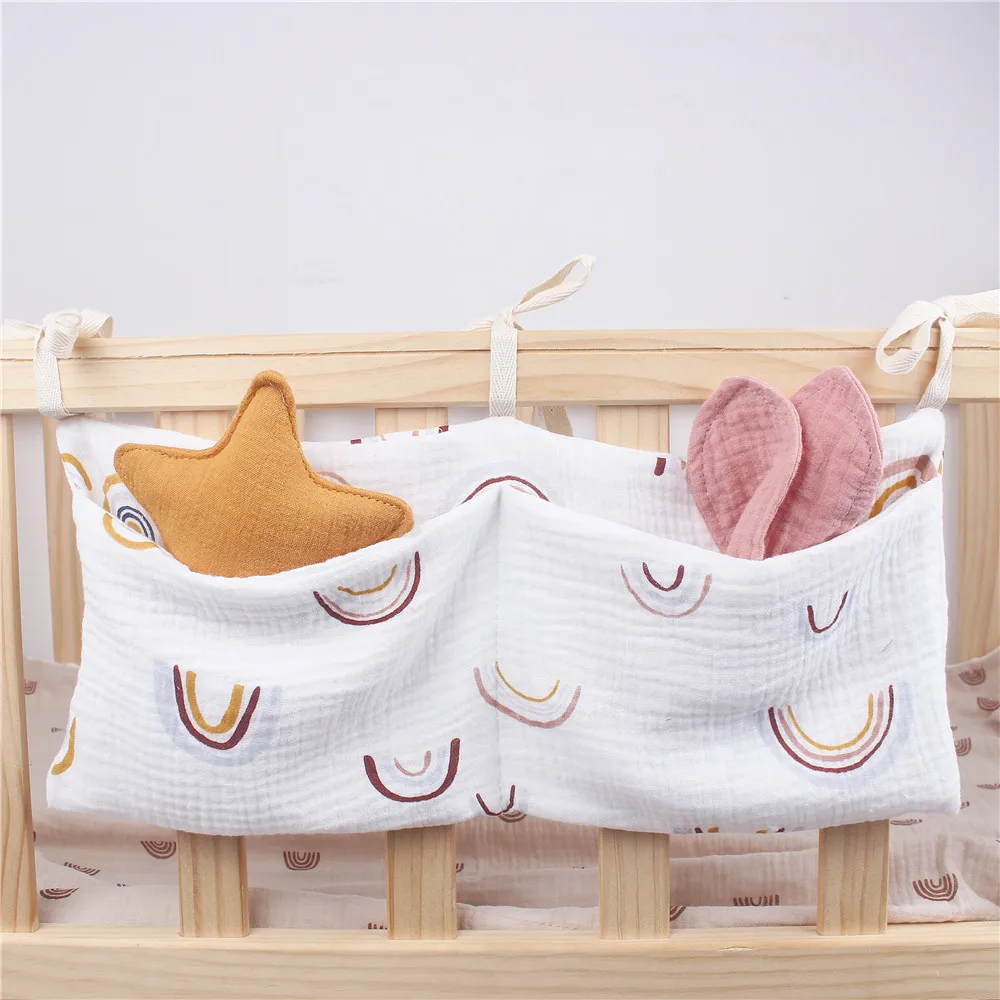 

Printed Double-Pocket Cotton Baby Crib & Stroller Hanging Storage Bag for Bottles & Essentials