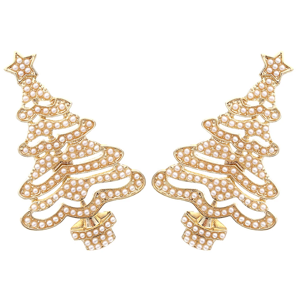 

1Pair Elegant Rhinestone Christmas Tree Earrings for Women Girls Minimalist Metal Studs Holiday Festival Jewelry Lightweight Non