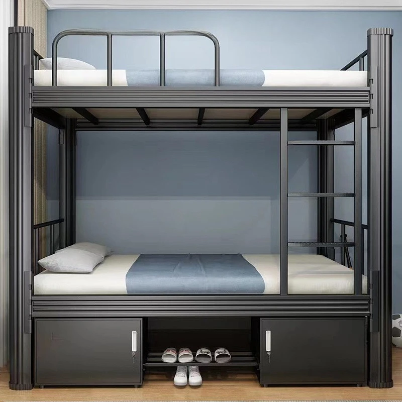 

Double deck, wrought iron, upper and lower beds, student steel frame, dormitory, two floors