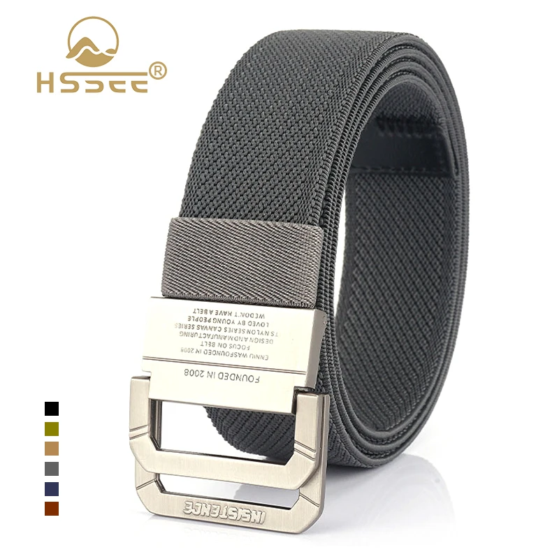 

HSSEE Men's Elastic Belt Double Ring Metal Buckle Casual Belt Soft Sturdy Outdoor Jeans Waistband Girdle for Male